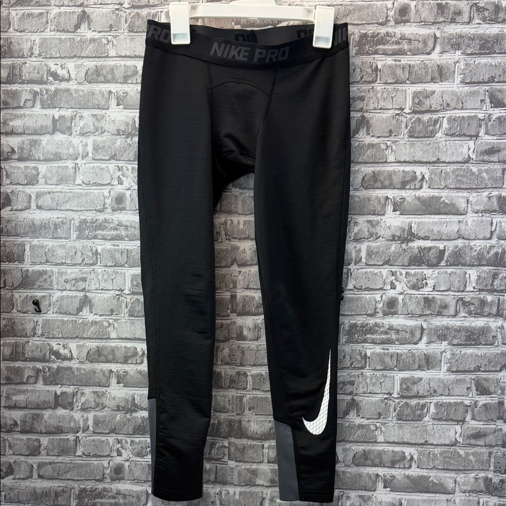 Nike‎ Pro Black Kids Performance Leggings with White Swoosh
